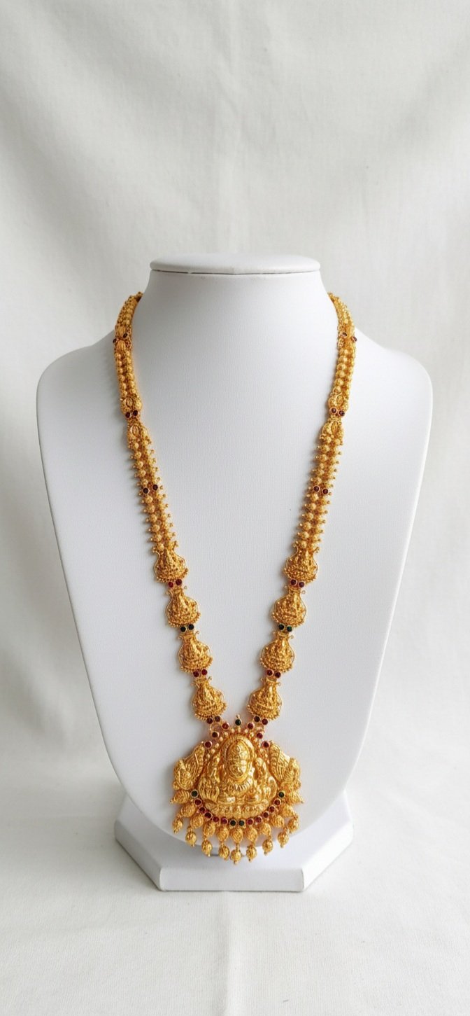 Antique goddess Temple Lakshmi Haram bridal Necklace 22k gold Antique goddess Temple Lakshmi Haram bridal Necklace 22k gold