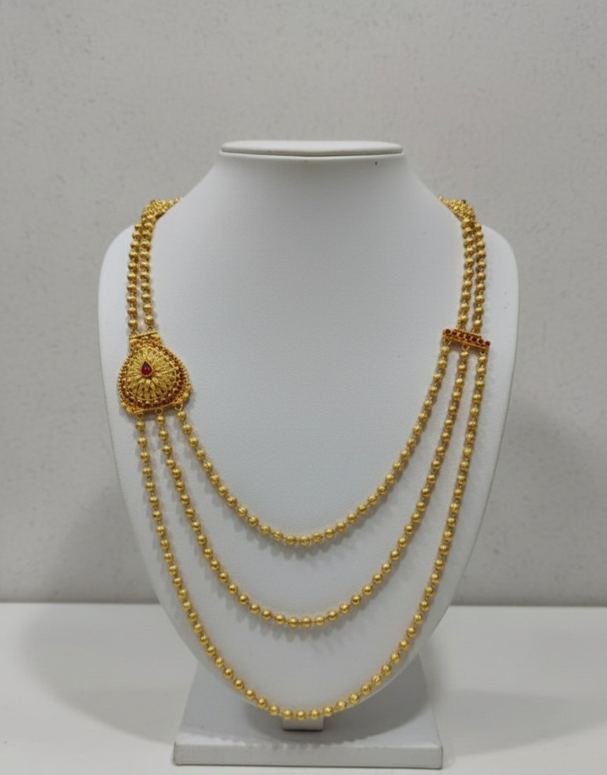 Classic Beaded triple Layered Haram 22k gold Classic Beaded triple Layered Haram 22k gold