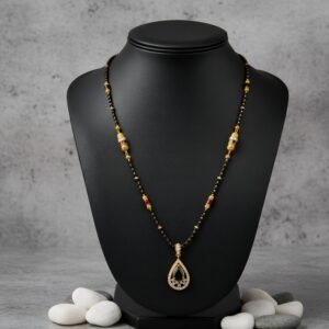 Classic gold mangalsutra chain featuring black beads and pendant 22k gold