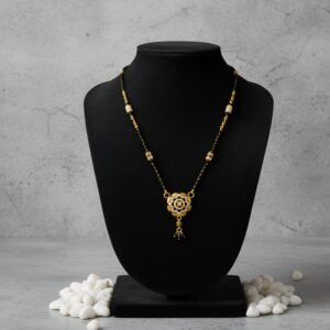 Gold black bead Floral motif Antique finish mangalsutra 22k gold