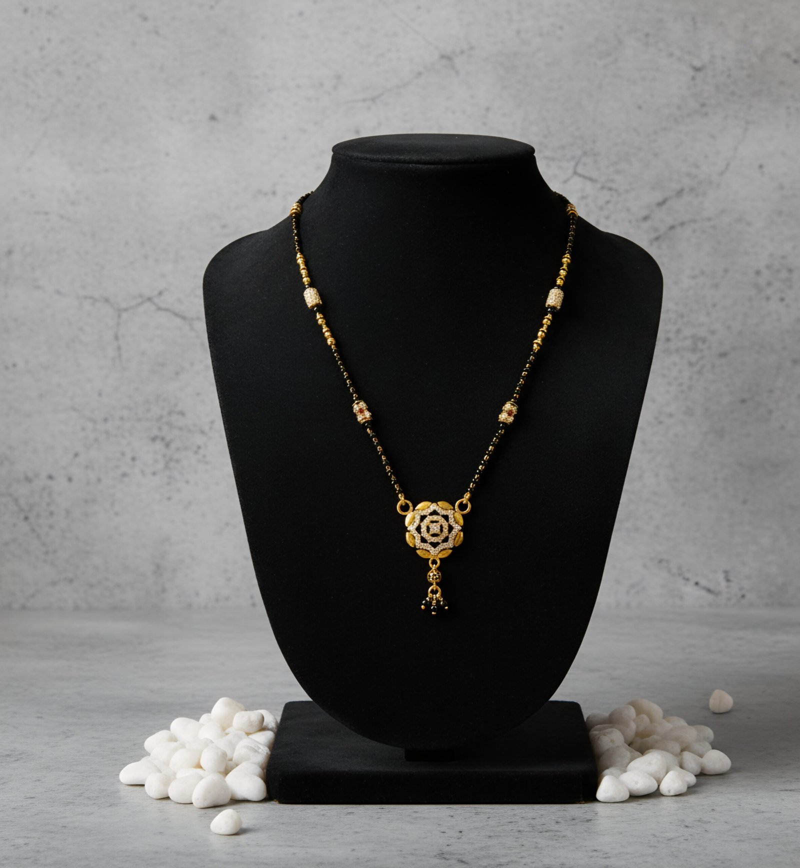 Gold black bead Floral motif Antique finish mangalsutra 22k gold Gold black bead Floral motif Antique finish mangalsutra 22k gold