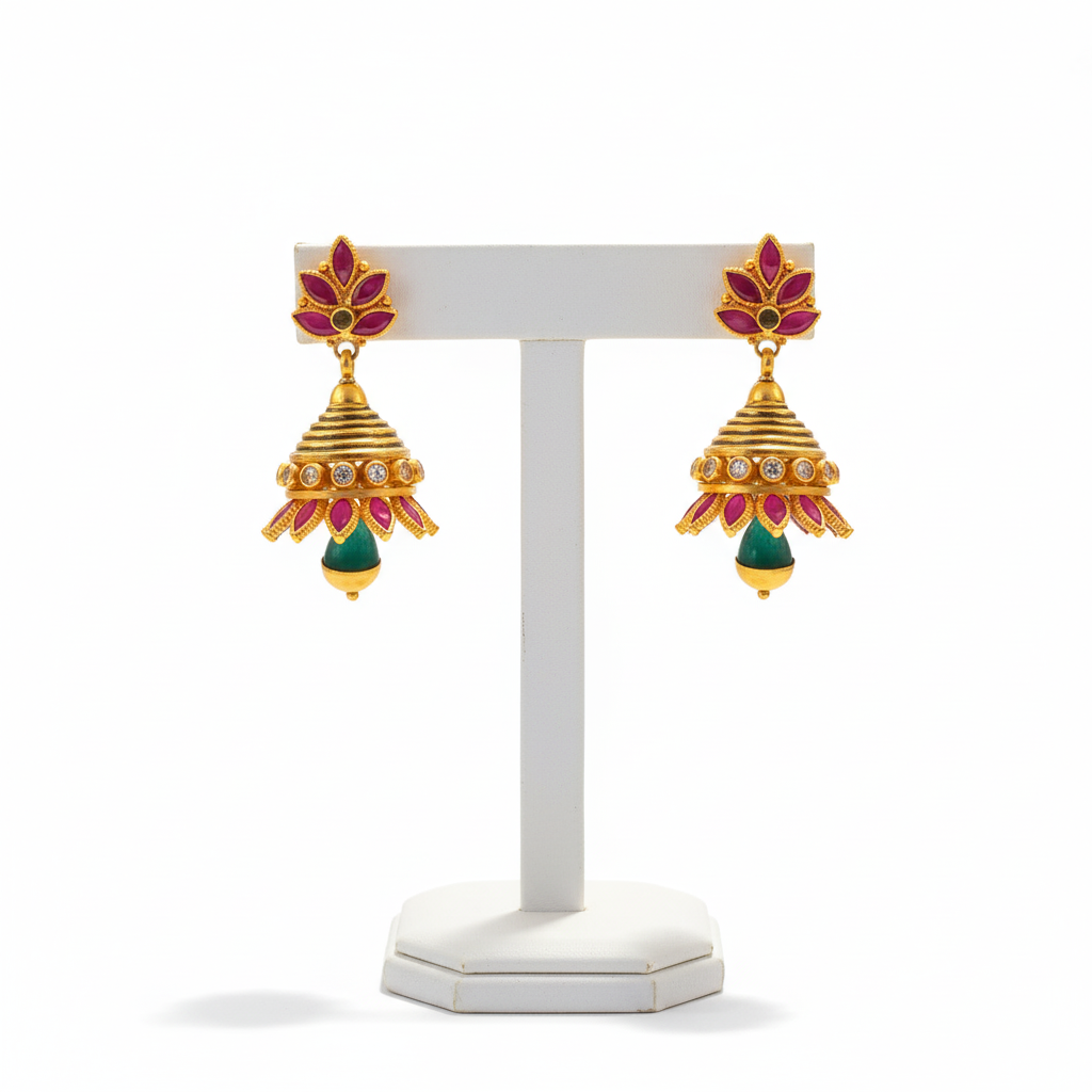 Ruby carnation jhumkas 22k gold Ruby carnation jhumkas 22k gold