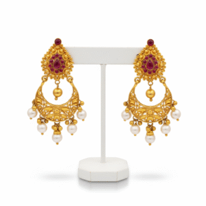 Shimmering Pearl Drop Kundan Jhumka Earrings Bridal Jhumkas 22k gold