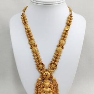 Temple jewelry design Lakshmi long Haram bridal Necklace 22k gold