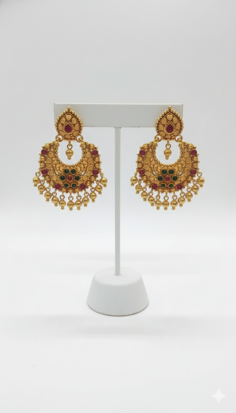 Traditional chand baali with vibrant 22k gold Traditional chand baali with vibrant 22k gold