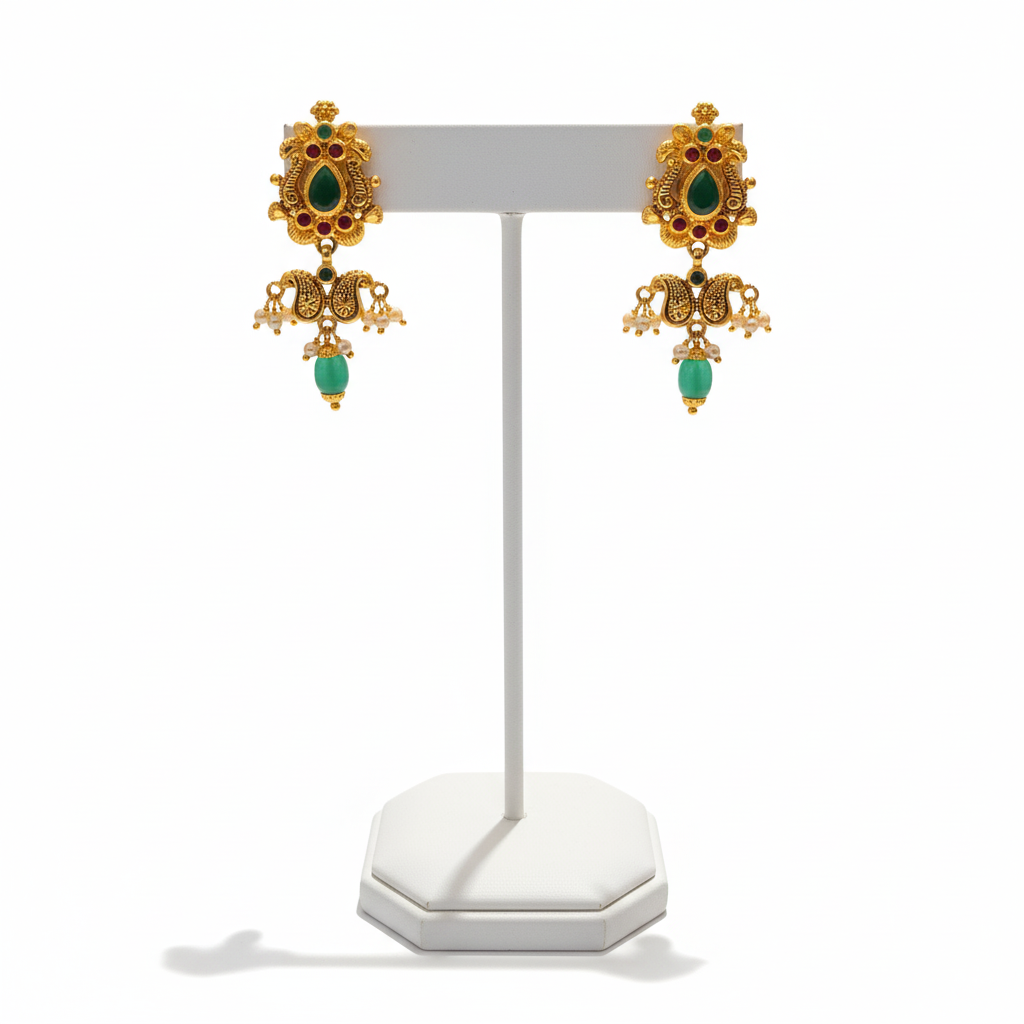 Traditional emerald goddess jhumka 22k gold Traditional emerald goddess jhumka 22k gold